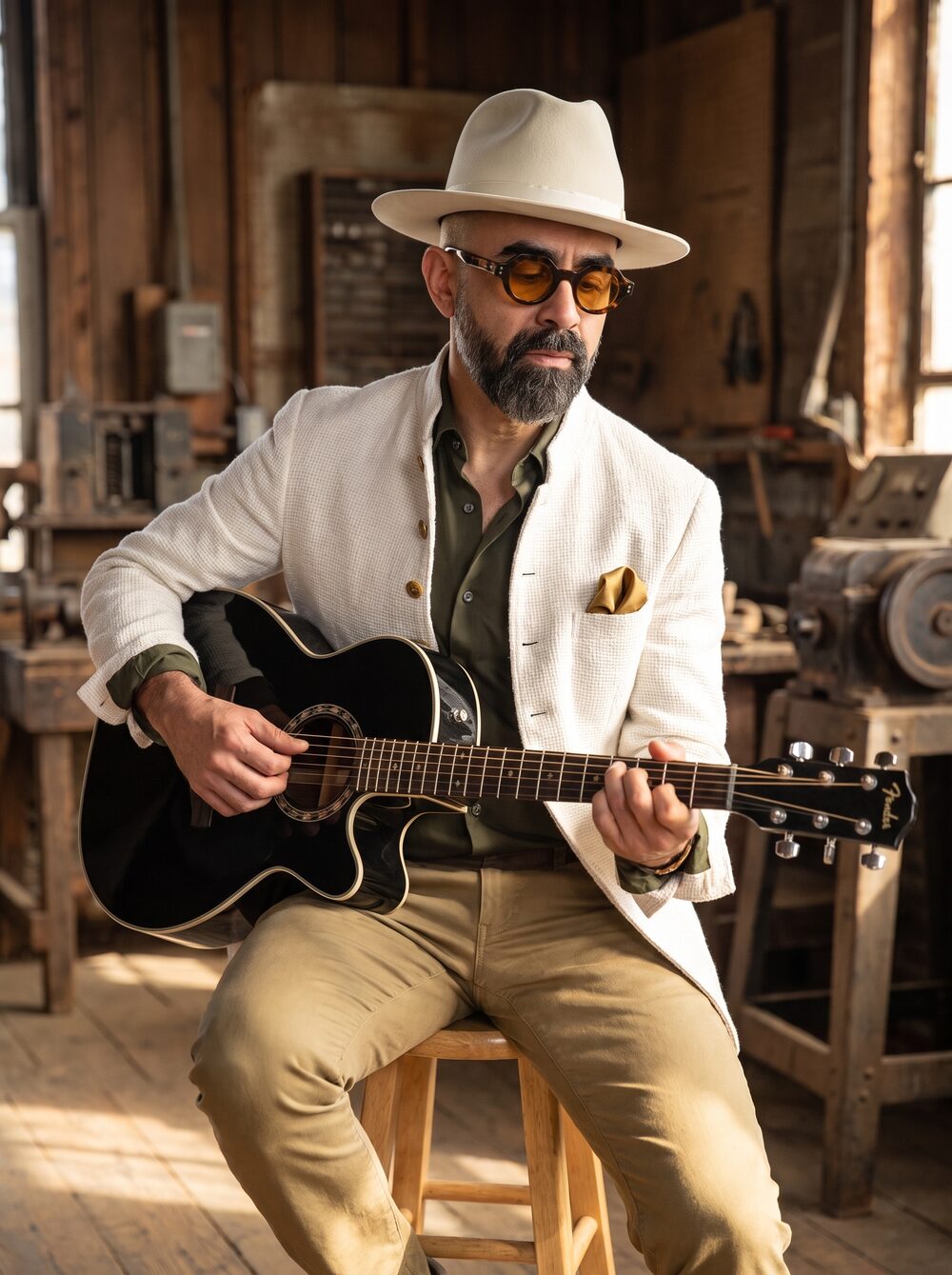 Mario Sandoval, cantante mexicano, con guitarra Fender